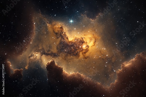 Stars and nebulae may be seen in a 2D backdrop of space and the immense universe. Generative AI © 2rogan