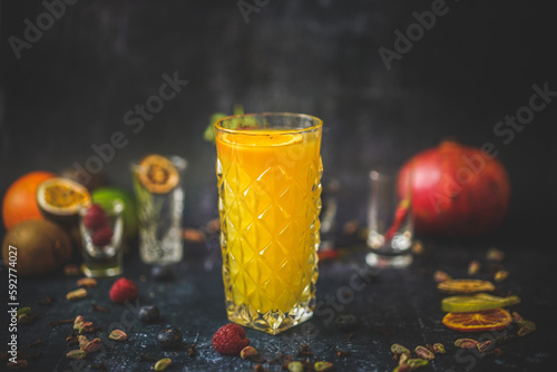 Side View of Screwdriver Cocktail: Refreshing Drink, Classic Beverage, Orange Juice, Vodka, Artful Mixology, Elegant Glass, Nightlife Essential, Socialising