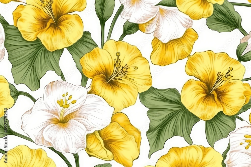 continuous pattern with yellow wildflowers in the manner of watercolor. Generative AI continuous pattern with yellow wildflowers in the manner of watercolor. Generative AI