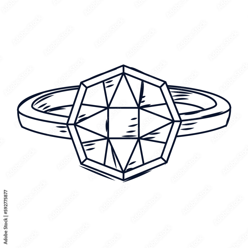 Isolated sketch of a ring with diamond Vector Isolated sketch of a ring with diamond Vector