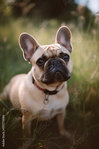 French Bulldog Sitting In The Grass Portrait