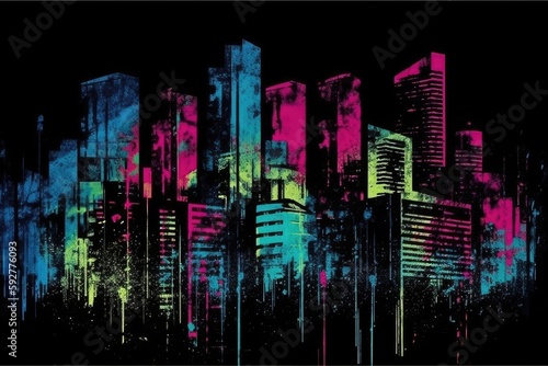 Massive City Grunge Style Urban Background 2D Illustrationxaxa. Generative AI