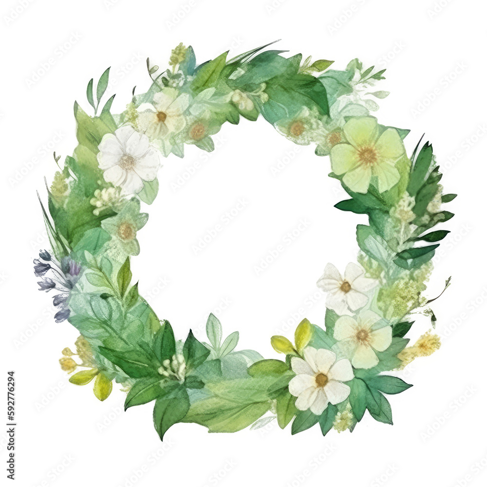 Naklejka premium Green watercolor natural background. Illustration AI Generative.