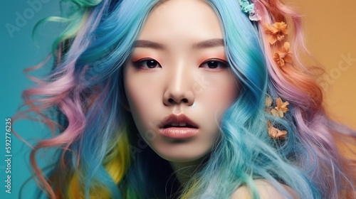 Beautiful and Modern Asian Women with Colorful and Pastel Hair made with Generative AI © FIFTY8 Design Studio