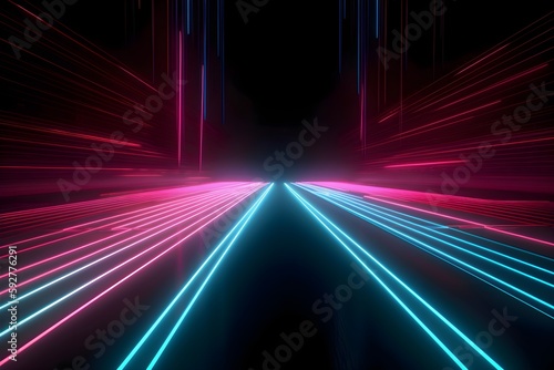 3d render, synthwave abstract background. Cyber space/Laser show/Futuristic wallpaper