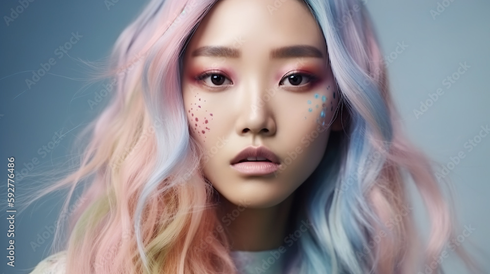 Beautiful and Modern Asian Women with Colorful and Pastel Hair made with Generative AI Beautiful and Modern Asian Women with Colorful and Pastel Hair made with Generative AI