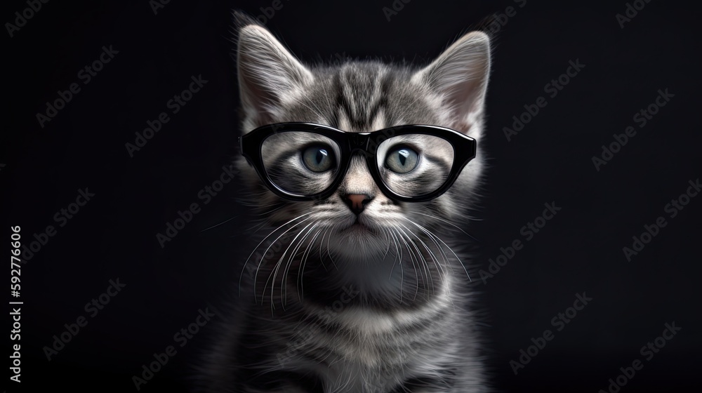 Little Kitten Wearing Glasses Take a Cocky Tour Through Gray Travel Land. Generative AI