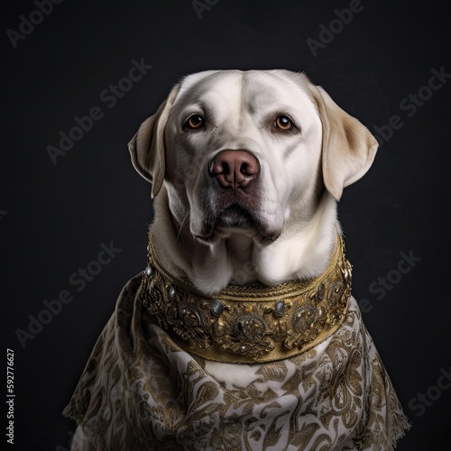 Posh Labrador Making a Grand Entrance in a Royal Costume, Generative AI © AIGen