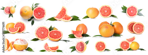 Fototapeta Naklejka Na Ścianę i Meble -  Set of ripe grapefruits on white background
