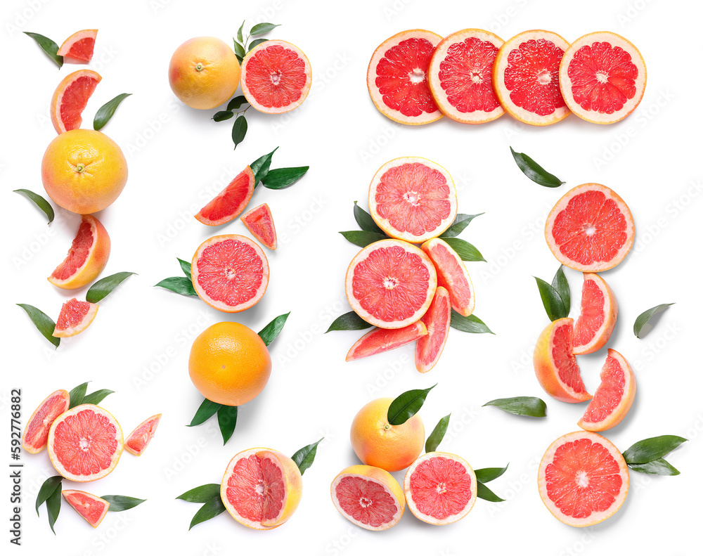 Set of ripe grapefruits on white background, top view Set of ripe grapefruits on white background, top view