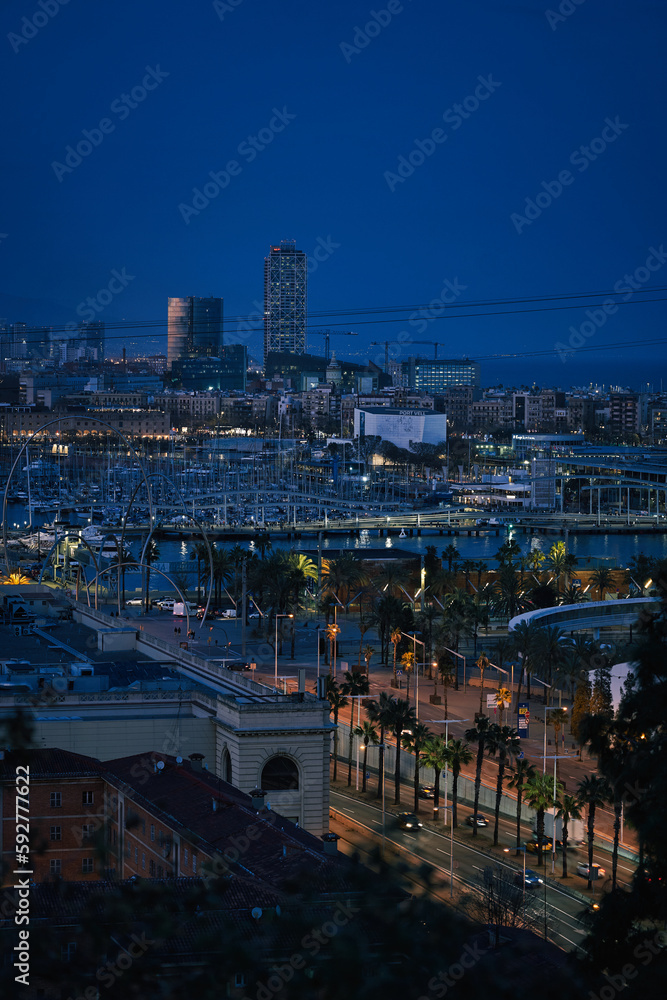 Vista de la ciudad de Barcelona en la hora azul