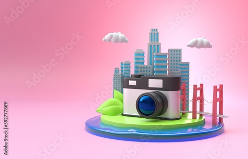 Landscape Photos with 3D Camera. 3D Illustration