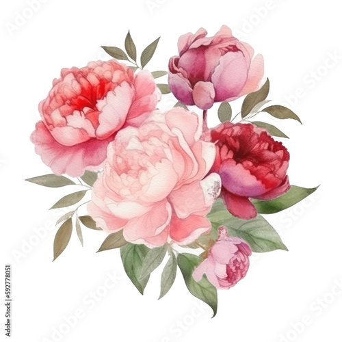 Watercolor peony flower. Illustration AI Generative.