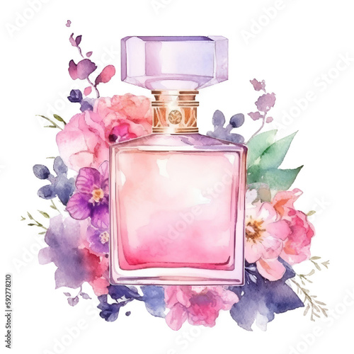 Watercolor perfume. Illustration AI Generative