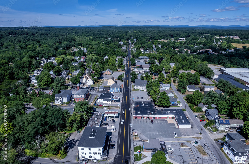 Aerial view of main street America 
-Pepperell, Massachusetts 