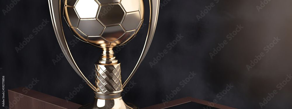 soccer, ball, football, sport, cup, trophy, gold, isolated, award, competition, game, world, goal, globe, prize, white, object, champion, winner, play, achievement, success, symbol, generative ai - obrazy, fototapety, plakaty 
