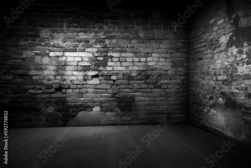 Texture of an old  black brick wall. a shadowy backdrop. Grunge Blackboard wall mural. Generative AI