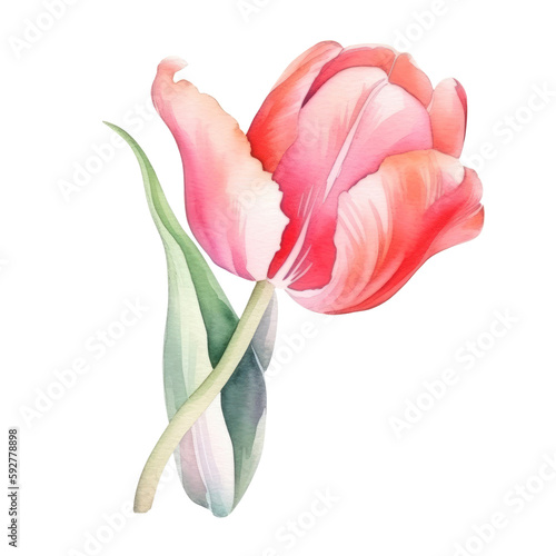 Watercolor tulip flower. Illustration AI Generative.
