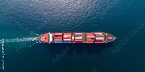 Aerial Drone View Of Container Cargo Ship In Sea