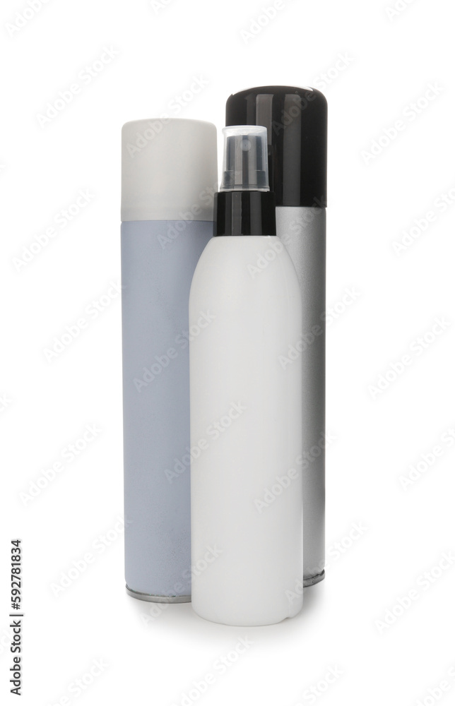 Bottles of hair sprays on white background Bottles of hair sprays on white background