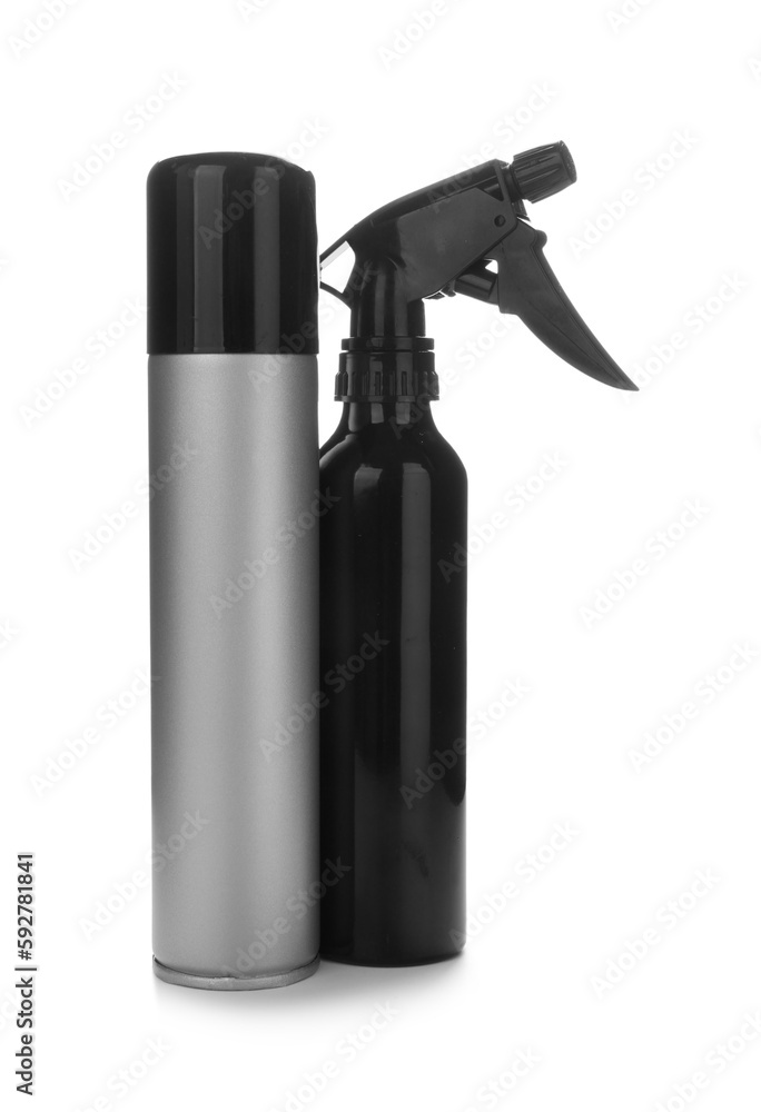 Bottles of hair sprays on white background Bottles of hair sprays on white background