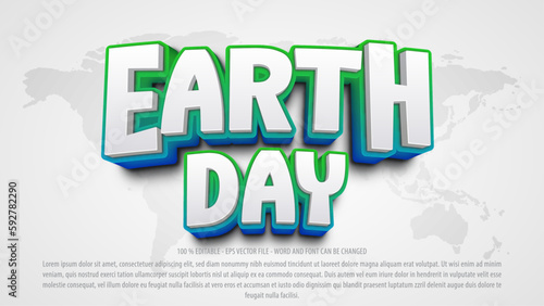 Earth day 3d editable text effect premium vector