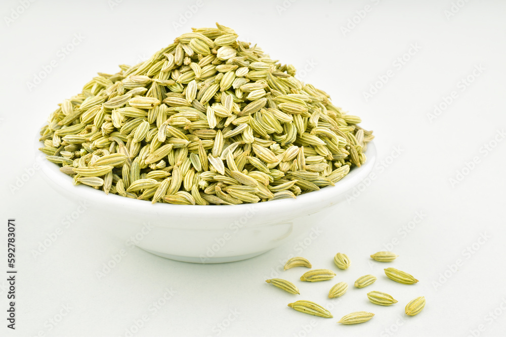 Saunf in bowl on white background, indian spice Saunf in bowl on white background, indian spice