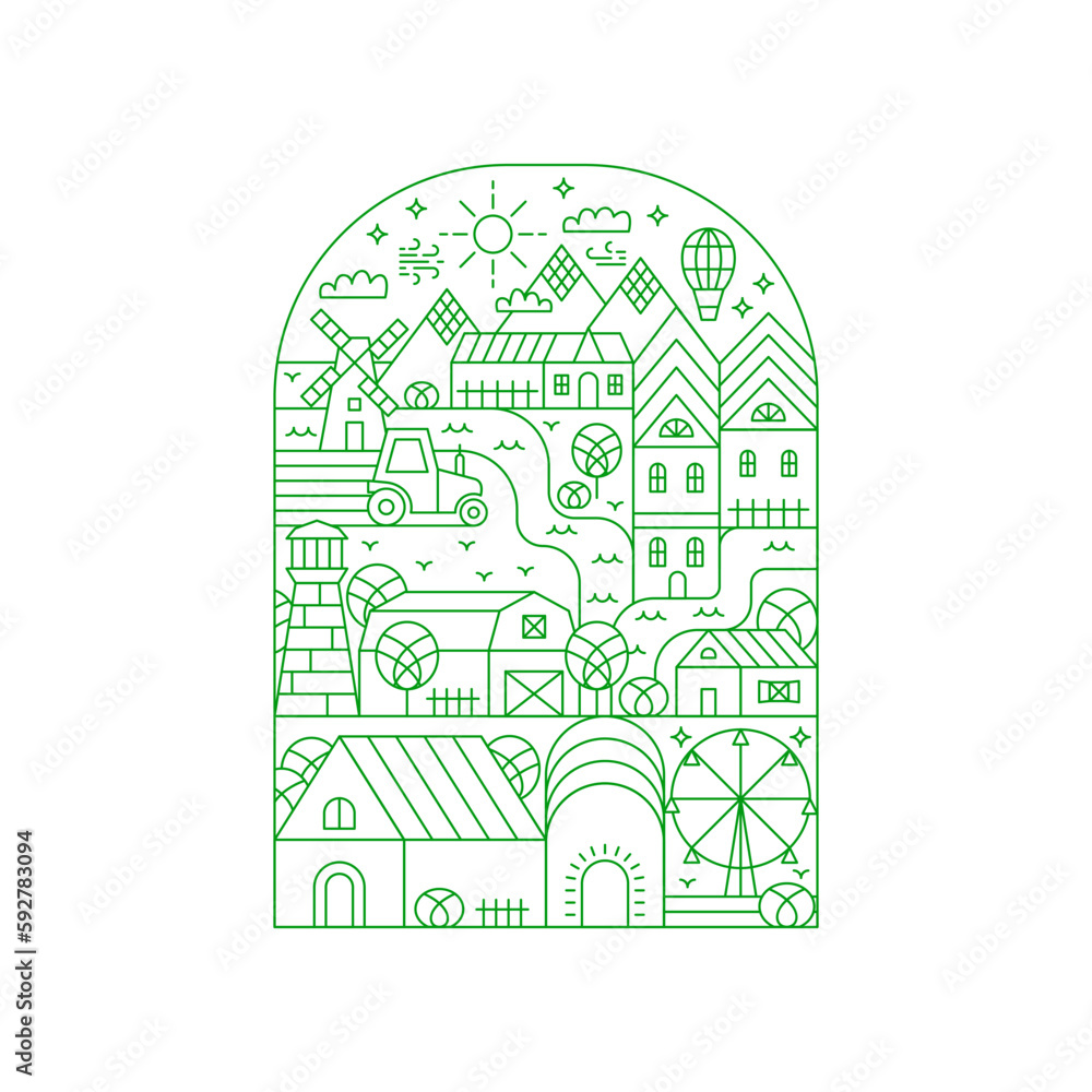 Green Countryside Field. Vector Illustration of Natural Landscape.