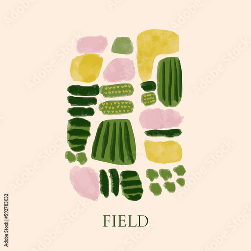 Field Aerial View. Vector Illustration of Hand Drawn Sketch Countryside.