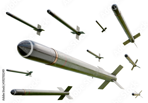 3d render illustration of a swarm of aircraft rockets photo