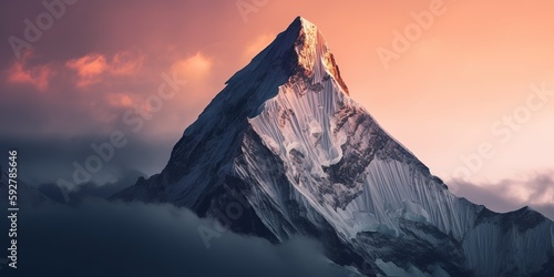 snow covered mountain peak representing resilience and majesty of our planets natural landscapes, concept of Resilience, created with Generative AI technology
