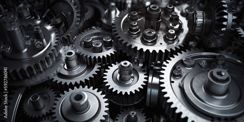 gears and machinery at work interlocked and moving in perfect synchronization showcasing the intricacy and precision of industrial technology, created with Generative AI technology