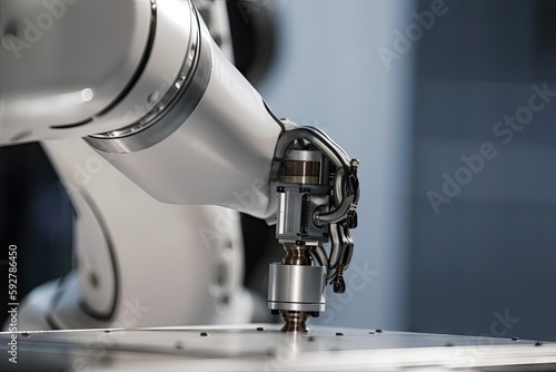 close-up of cobot arm, with delicate fingers performing precise movements, created with generative ai photo
