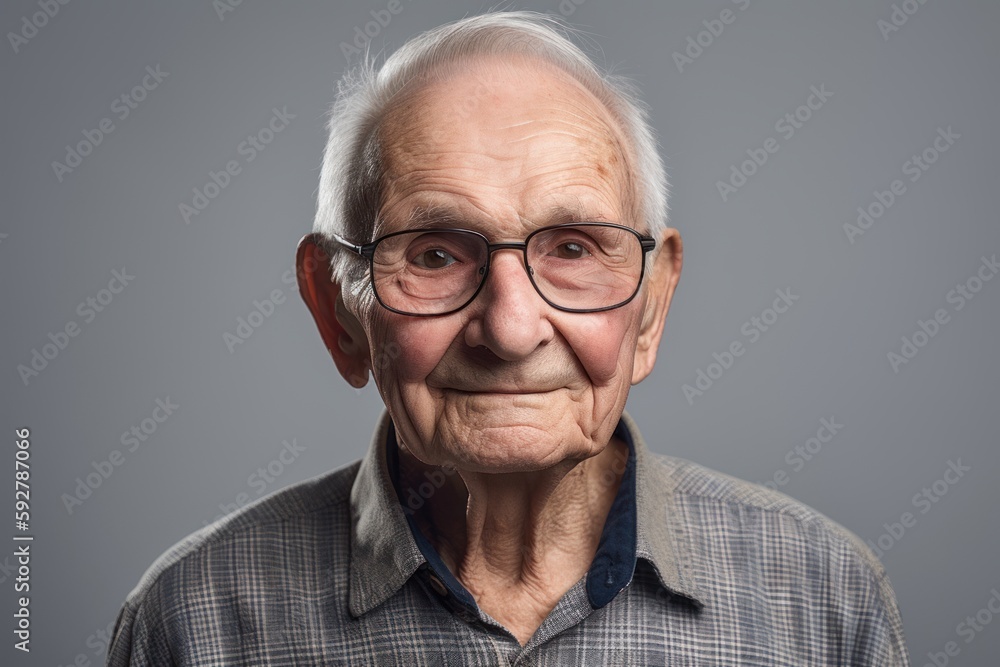Portrait of an old man with glasses. Isolated on gray background. Portrait of an old man with glasses. Isolated on gray background.