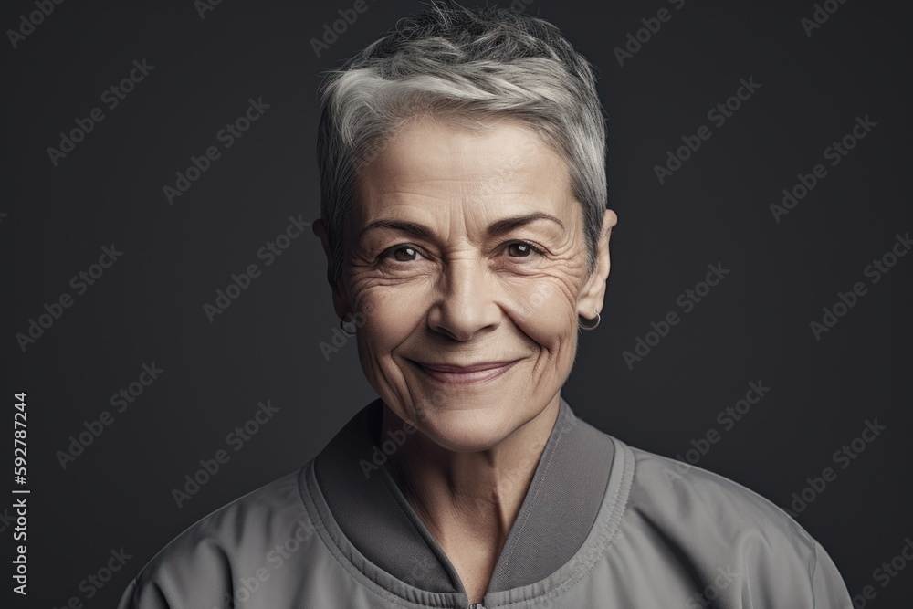 Portrait of a senior woman with wrinkles on her face. Gray background. Portrait of a senior woman with wrinkles on her face. Gray background.