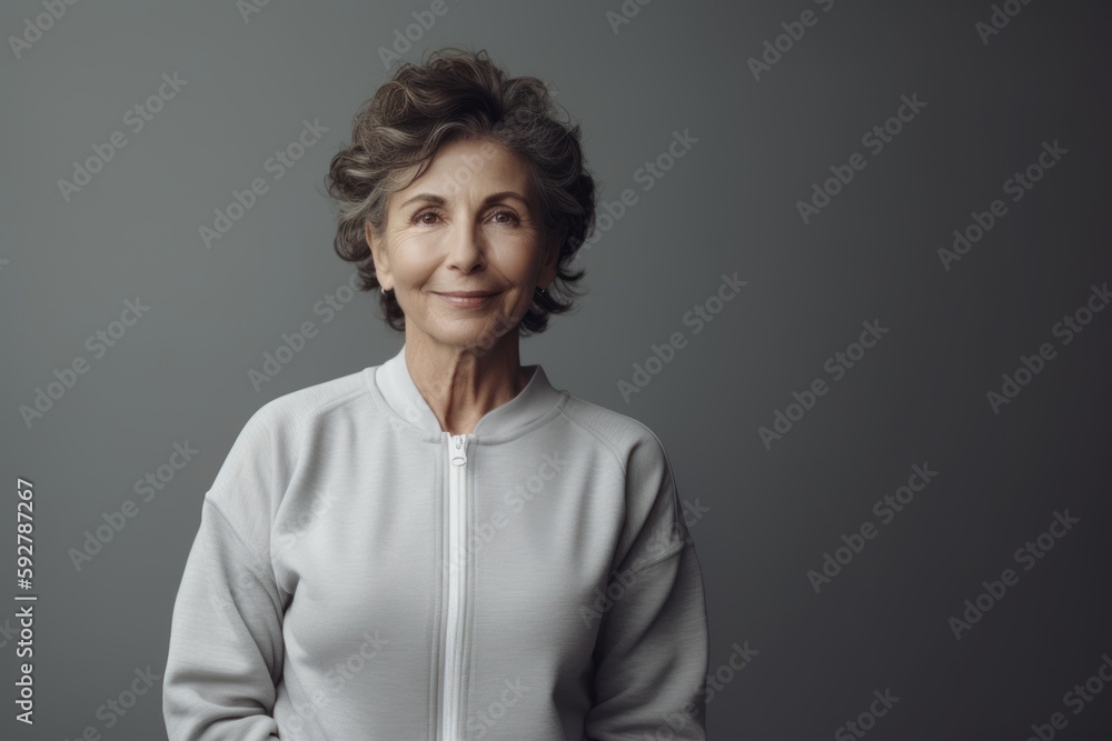 Portrait of smiling senior woman looking at camera isolated on grey background Portrait of smiling senior woman looking at camera isolated on grey background