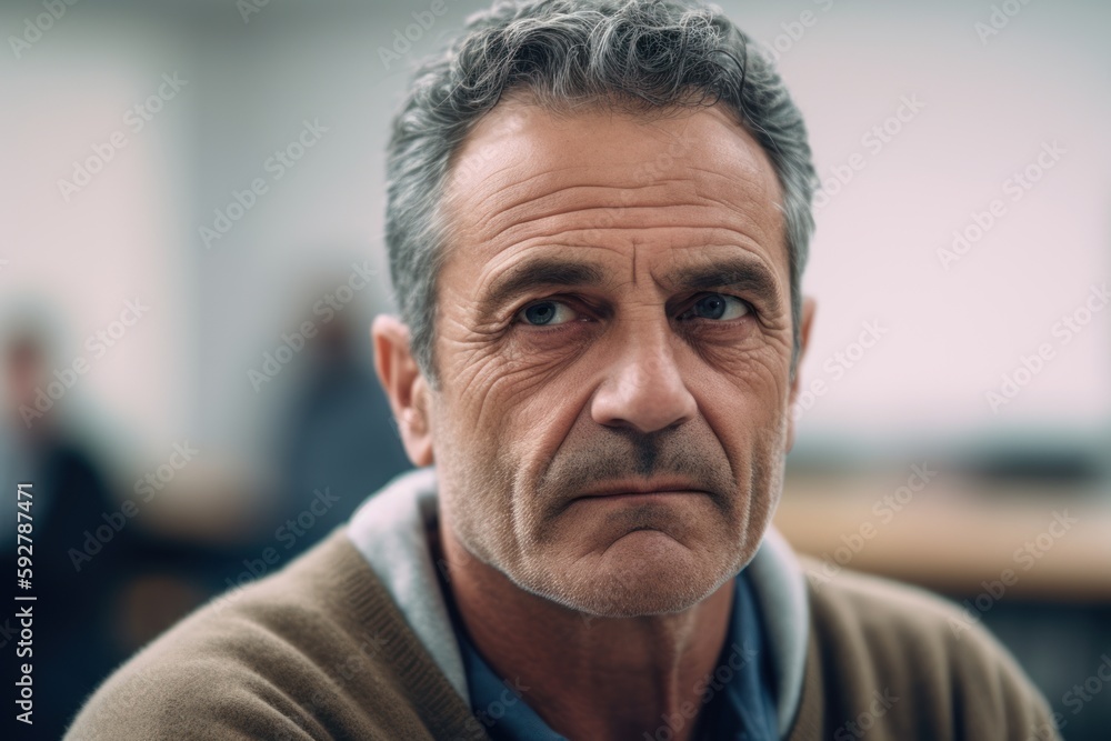 Fototapeta premium Portrait of senior man with grey hair looking at camera in office
