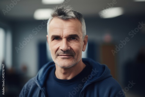 Portrait of handsome mature man in sportswear looking at camera
