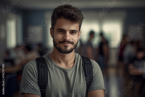 Portrait of a handsome young man with a beard looking at the camera