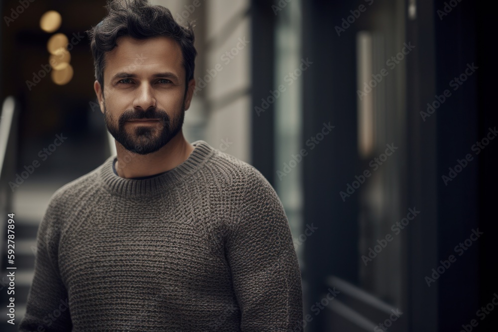 Obraz premium Portrait of a handsome young man with a beard in a sweater