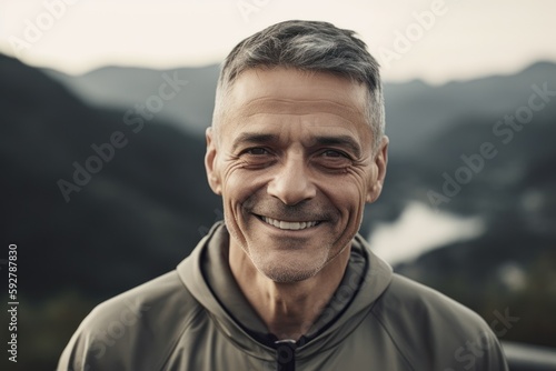 Portrait of smiling senior man in sportswear looking at camera outdoors