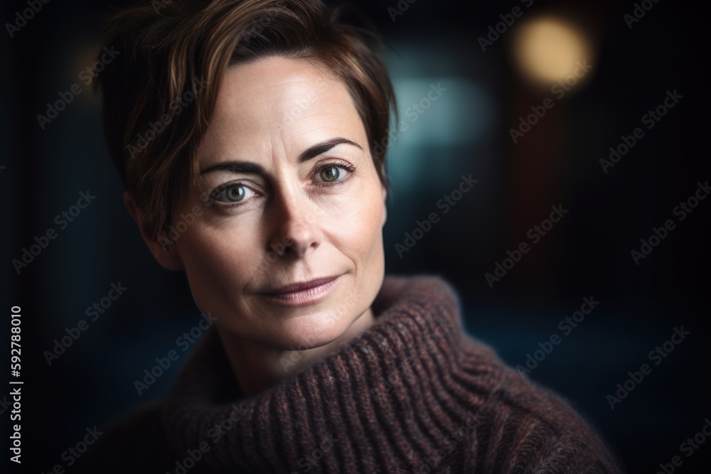Portrait of a woman in a sweater looking at the camera. Portrait of a woman in a sweater looking at the camera.