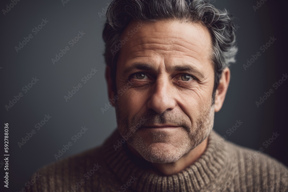 Obraz premium Portrait of a mature man in a sweater on a dark background