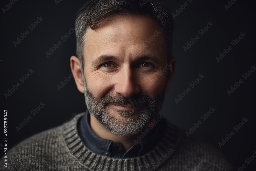 Portrait of a handsome middle-aged man in a gray sweater Portrait of a handsome middle-aged man in a gray sweater