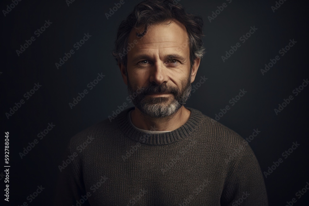 Fototapeta premium Portrait of a middle-aged man in a sweater on a dark background