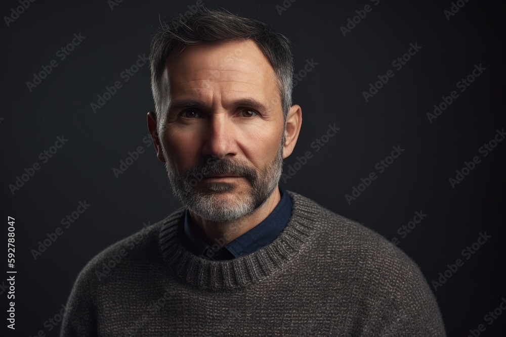 Fototapeta premium Portrait of a middle-aged man in a sweater on a dark background
