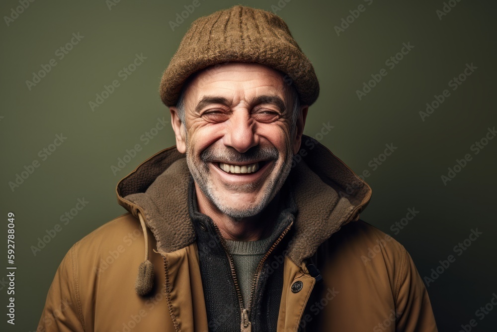 Portrait of a happy senior man wearing a warm coat and hat. Portrait of a happy senior man wearing a warm coat and hat.