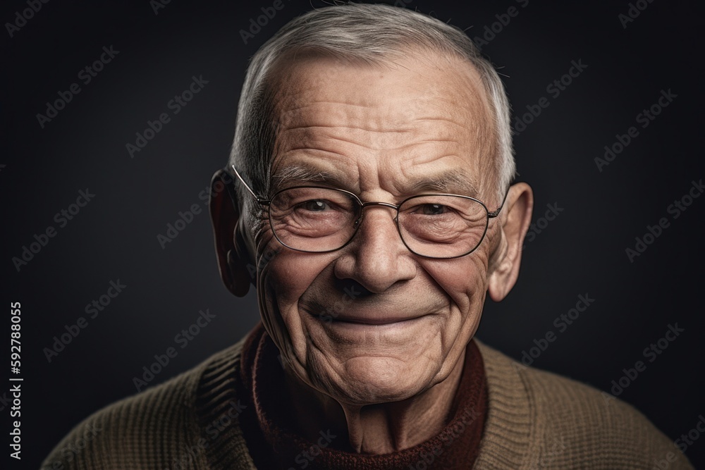 Portrait of a smiling senior man in glasses on a dark background Portrait of a smiling senior man in glasses on a dark background