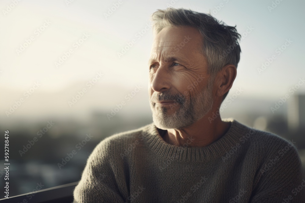 Fototapeta premium Portrait of a handsome senior man with grey hair and beard looking away