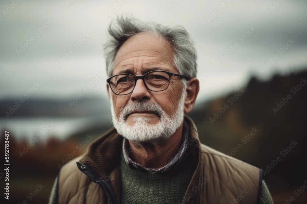 Portrait of a senior man with eyeglasses in nature. Portrait of a senior man with eyeglasses in nature.